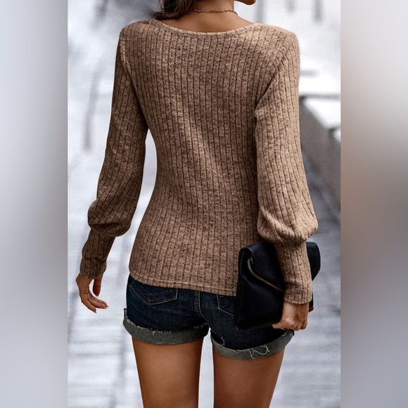 Textured Comfort Ribbed Puff Sleeve Sweater - Picture 3 of 4